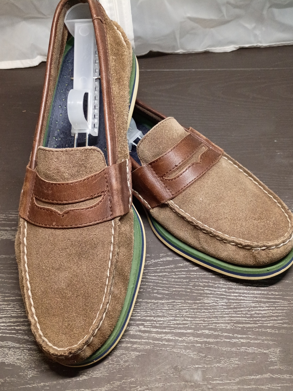 Sperry Brown Suede & Leather Penny Loafer Slip-On Boat Shoes  Green Sole Mens 9M